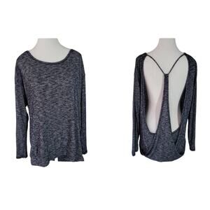 Elan Size EST L Open Back Off Shoulder Grey White Blended Sweater Casual